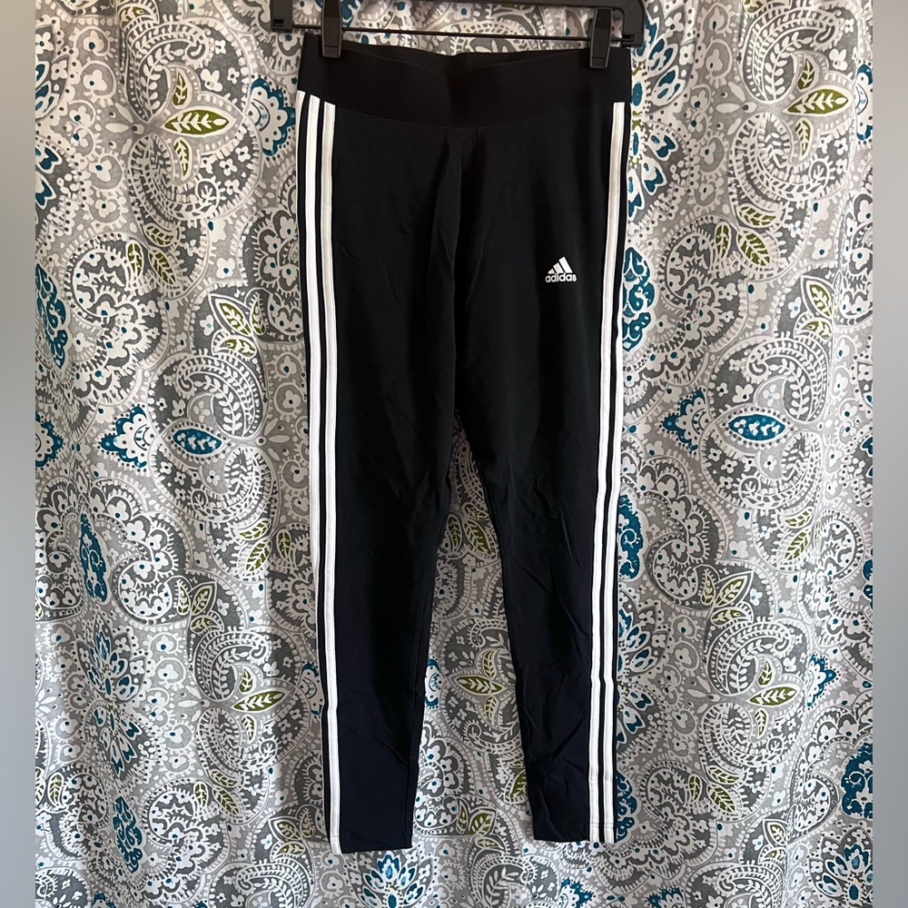 Adidas Black Spandex Leggings with White Stripes